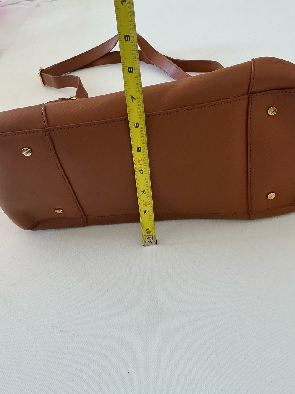 Tory Burch Robinson Double Zip Tote Tan Leather Satchel Crossbody Bag - Picture 8 of 14